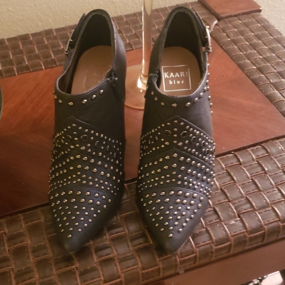 Kaari Blue Black Studded Ankle Boots